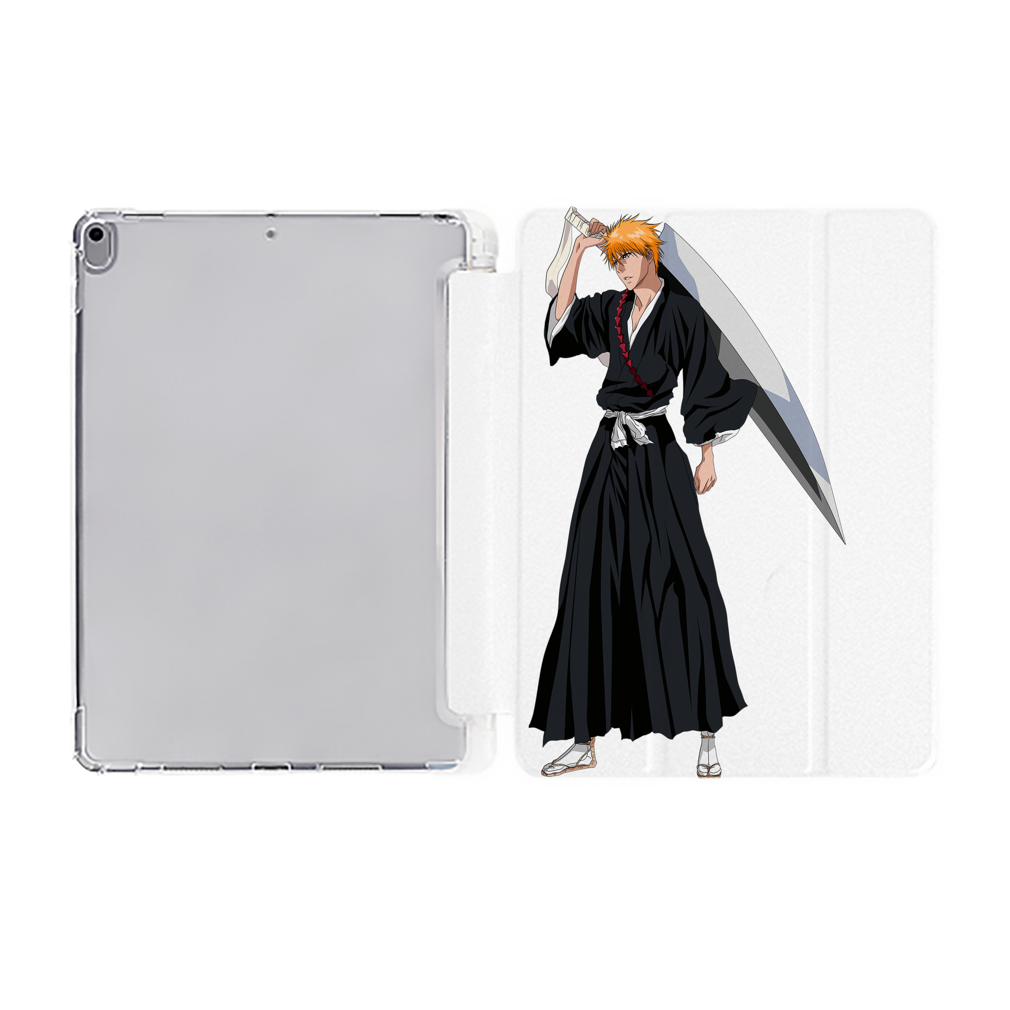 （画像用） ブリーチ 黒崎一護（くろさき いちご）BLEACH Kurosaki Ichigo IPad ケース ペン収納付き 三つ折りスタンド PUレザー×シリコン 対応機種9.5/10.5/10.9インチ